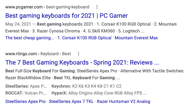 Search intent for the best gaming keyboards