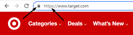 Target网站显示网站安全功能，如挂锁和地址中的https