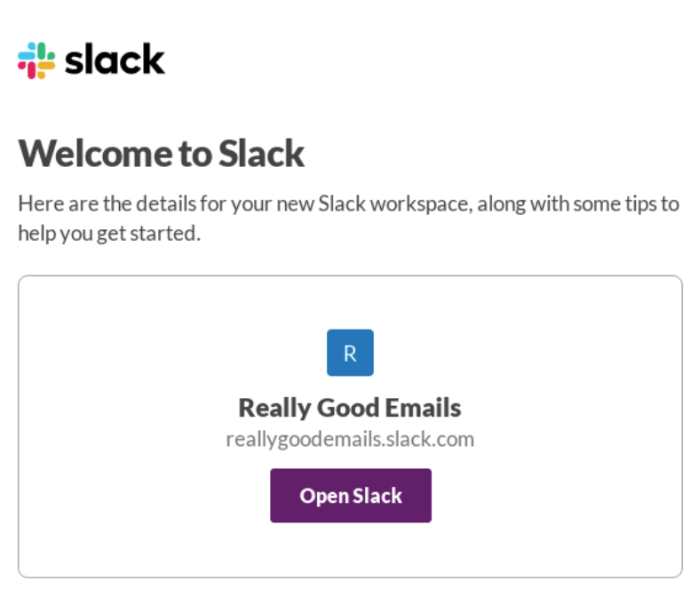 Slack向新会员发送的欢迎邮件