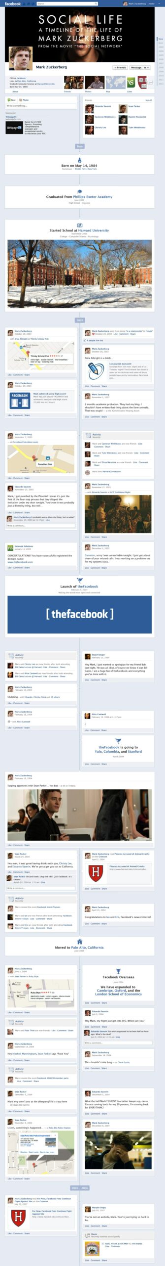  Mark Zuckerberg的Facebook Timeline 