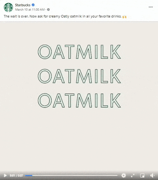 星巴克社交媒体上关于燕麦牛奶的帖子