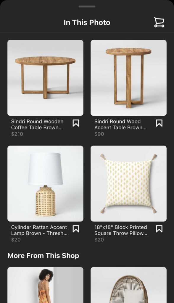 Target的Instagram Shoppable帖子中提供的产品