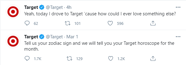 Verified Target Account tweeting to engage with consumers.