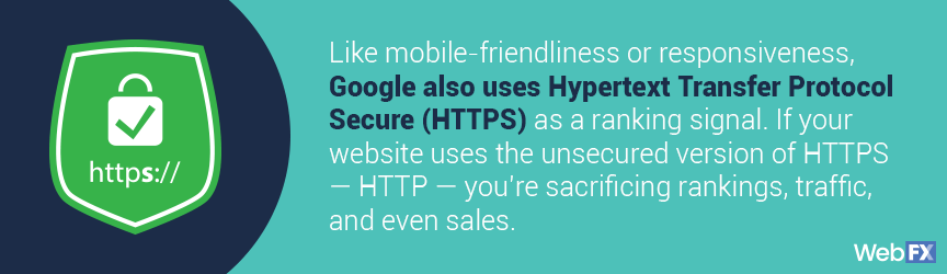 HTTPS是一个谷歌排名信号，使得它对技术SEO至关重要