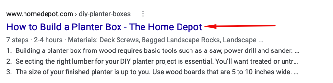 Home Depot planter box SEO listing