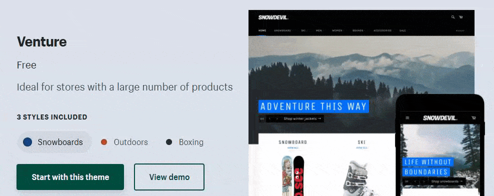 Shopify主题页面命名为Venture