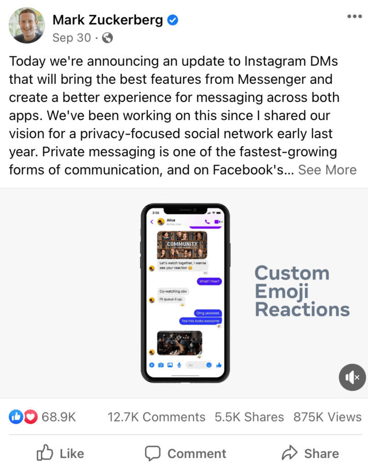 马克·扎克伯格在脸书上详细介绍了Instagram的最新更新