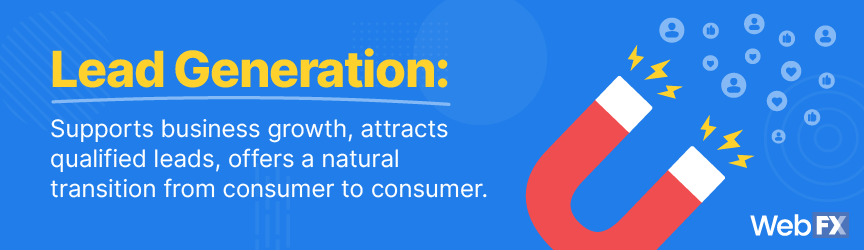 客户生成:支持业务增长，吸引合格的客户，提供从消费者到消费者的自然过渡。