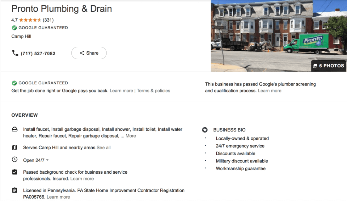 谷歌列表为Pronto管道和排水