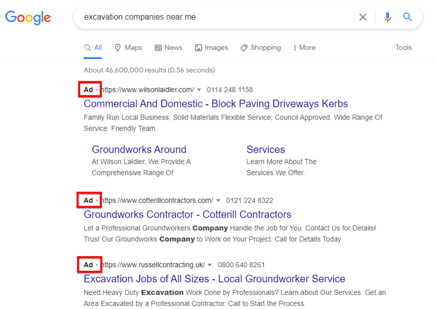 谷歌搜索截图挖掘公司广告