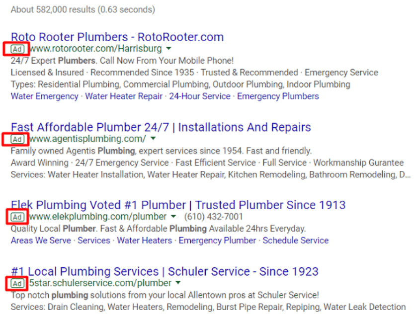 谷歌水管工广告列表