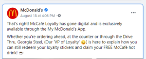 麦当劳的小企业社交媒体就是一个例子