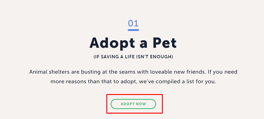 screenshot of adopt a pet landing page