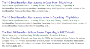 Cape May早餐餐厅谷歌搜索结果示例
