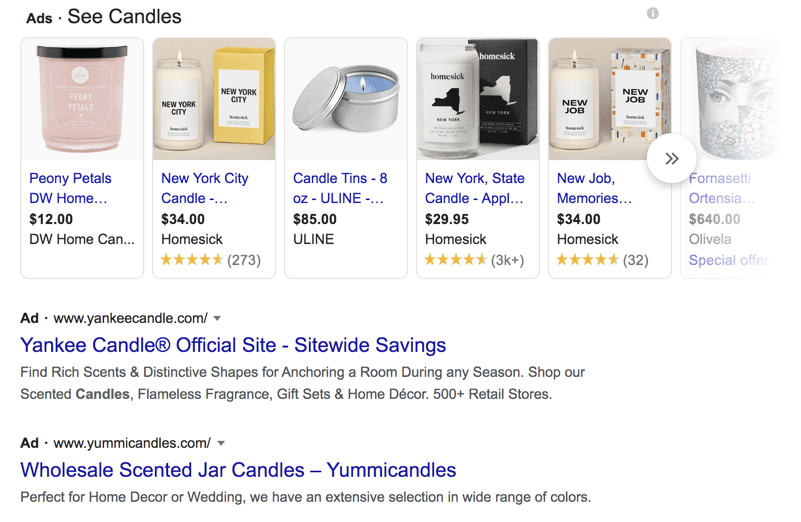 PPC search ads ads candles
