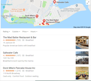 Cape May NJ餐厅谷歌搜索示例