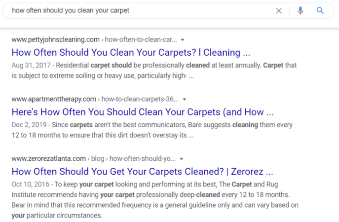 地毯清洗营销SEO的例子