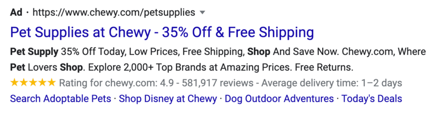 PPC谷歌搜索广告示例Chewy.com