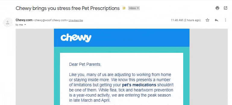 Example of a humanistic approach B2B marketing from Chewy