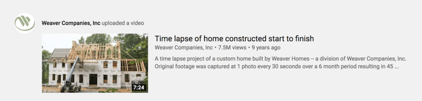 YouTube上的家庭建筑延时视频
