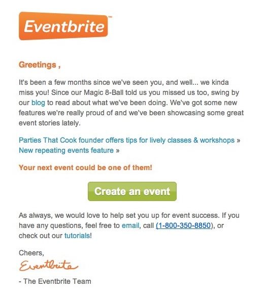 Eventbrite email campaign example