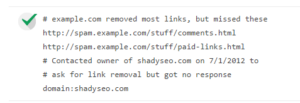 A sample disavow file from Google