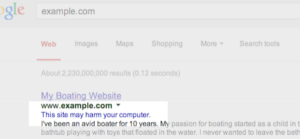 Example of a hacked website from Google