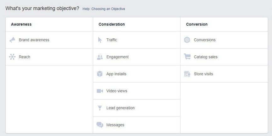 Facebook advertising services objectives for ads