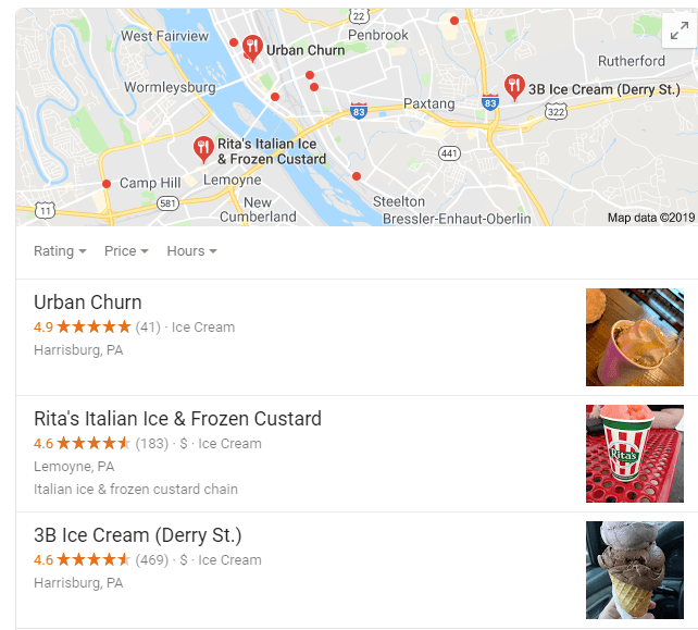 例子谷歌我的冰淇淋业务列表