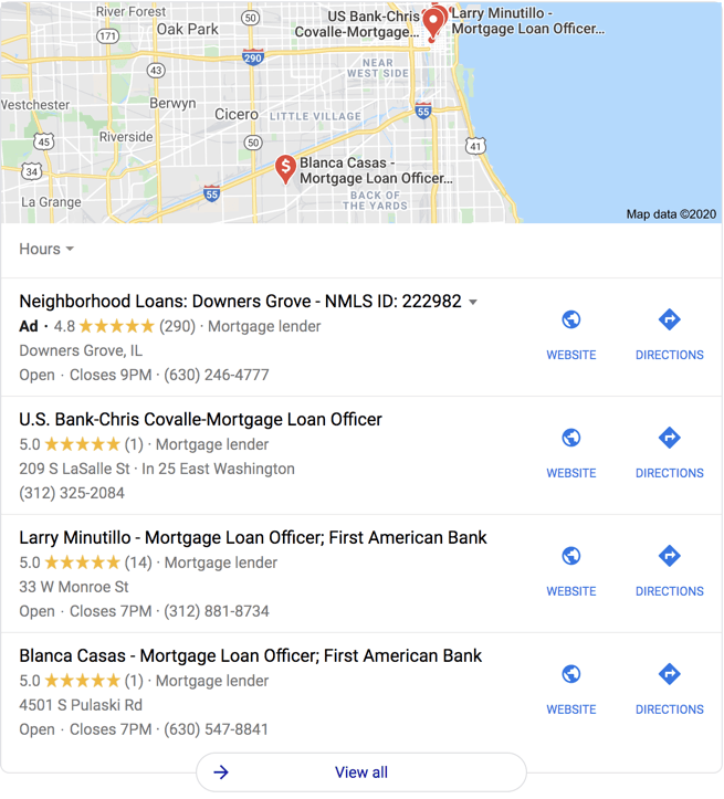 谷歌我的商业信贷员的结果是芝加哥