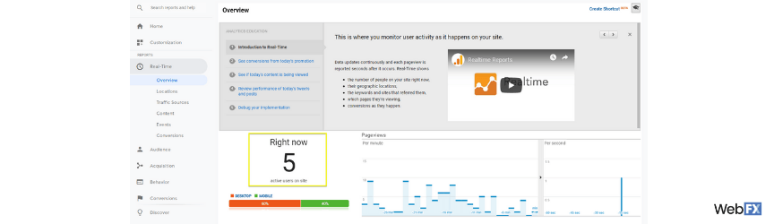 Google analytics real time reports