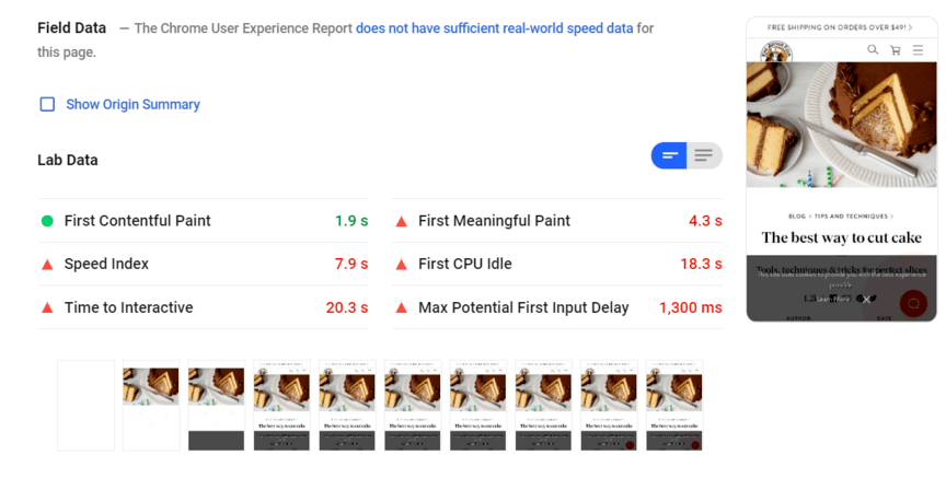 google page speed insights results preview