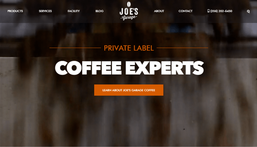 Joes Coffee Garage WebFX redesign after