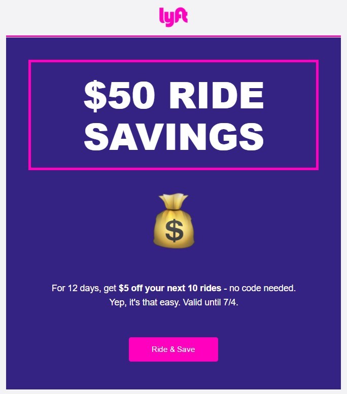 Lyft email campaign example