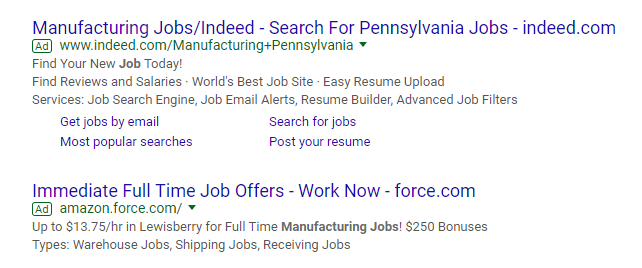 paid search results for manufacturing jobs