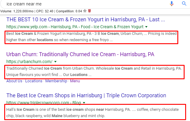 冰淇淋的元描述示例