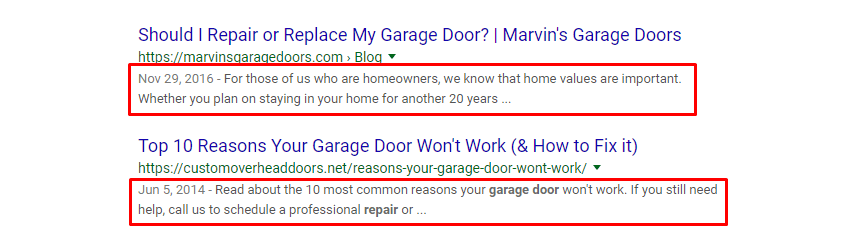 garage door meta description examples