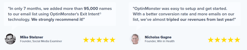 OptinMonster网站上的推荐