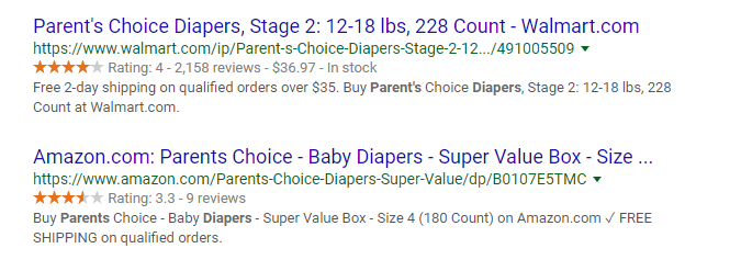 parents choice diapers serp example
