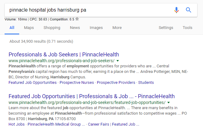 organic search results for pinnacle hospital jobs harrisburg pa