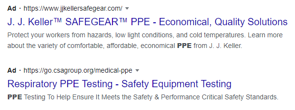 个人防护用品公司在谷歌上的PPC广告