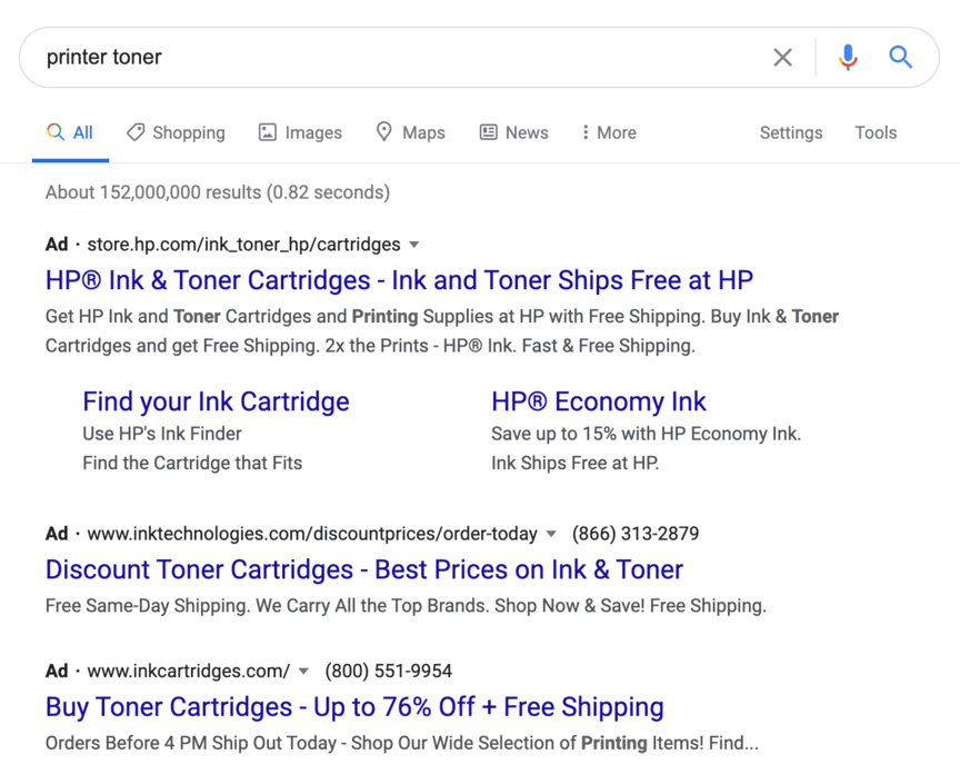 Printer Toner PPC Ad Google