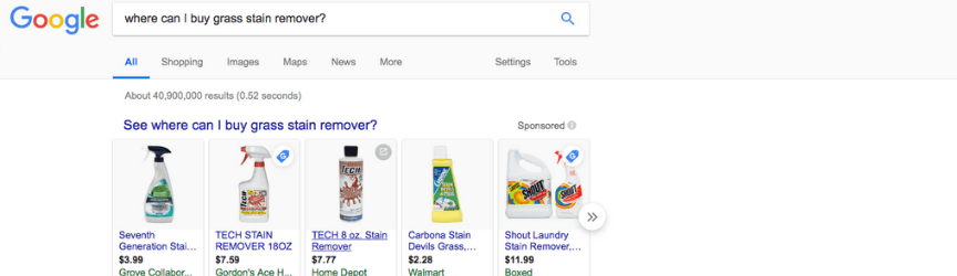 Google Search for stain remover products
