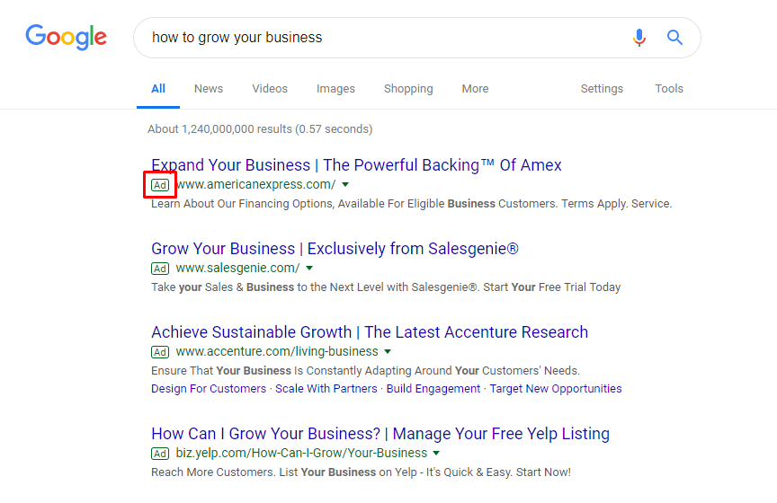 search engine ads example