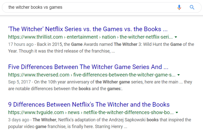 巫师书籍vs游戏谷歌搜索