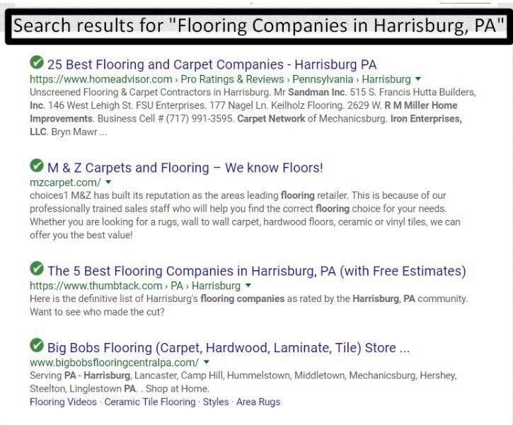 搜索结果页面“宾夕法尼亚州哈里斯堡的地板公司”