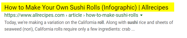 寿司页面的标题标签示例