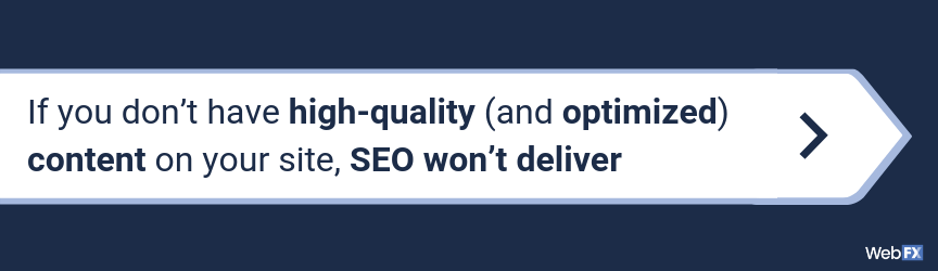 如果你的网站上没有高质量(和优化)的内容，SEO就不会提供
