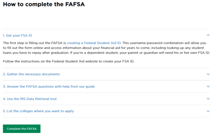 与FAFSA相关的有用内容的例子
