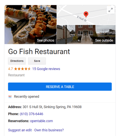 google my business example with sushi restaurant